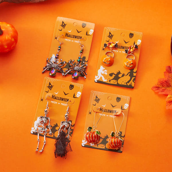 Playful Pumpkin & Skull Dangle Earrings™