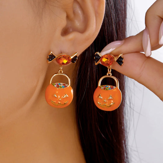 Playful Pumpkin & Skull Dangle Earrings™